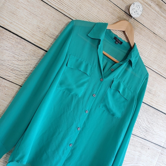 💟 Timing Button Down Long Sleeve Sheer Blouse S - Picture 6 of 6
